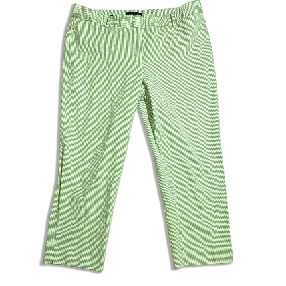Talbots Signature Fit Seersucker Pants Cotton Green Stripe 14 Preppy Lightweight